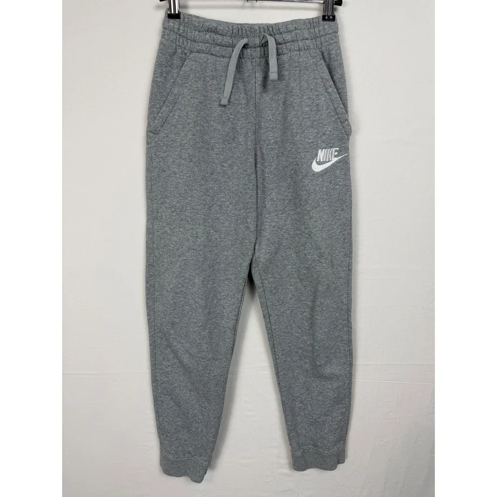 Nike Sweatpants Kids Large Gray Fleece Joggers Drawstring Pockets Logo